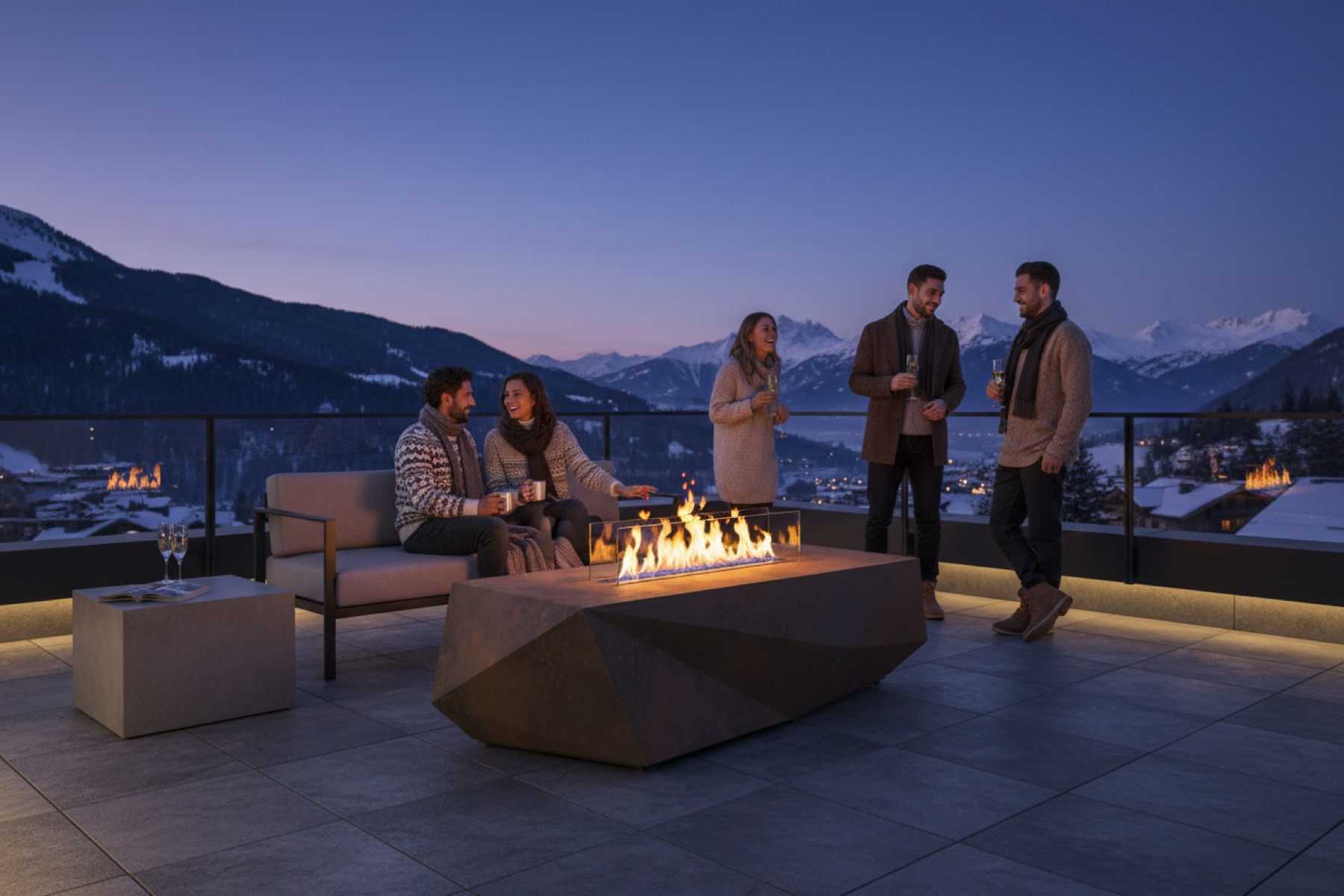 Nullo DIAMANTE fire pit na otvorenoj terasi
