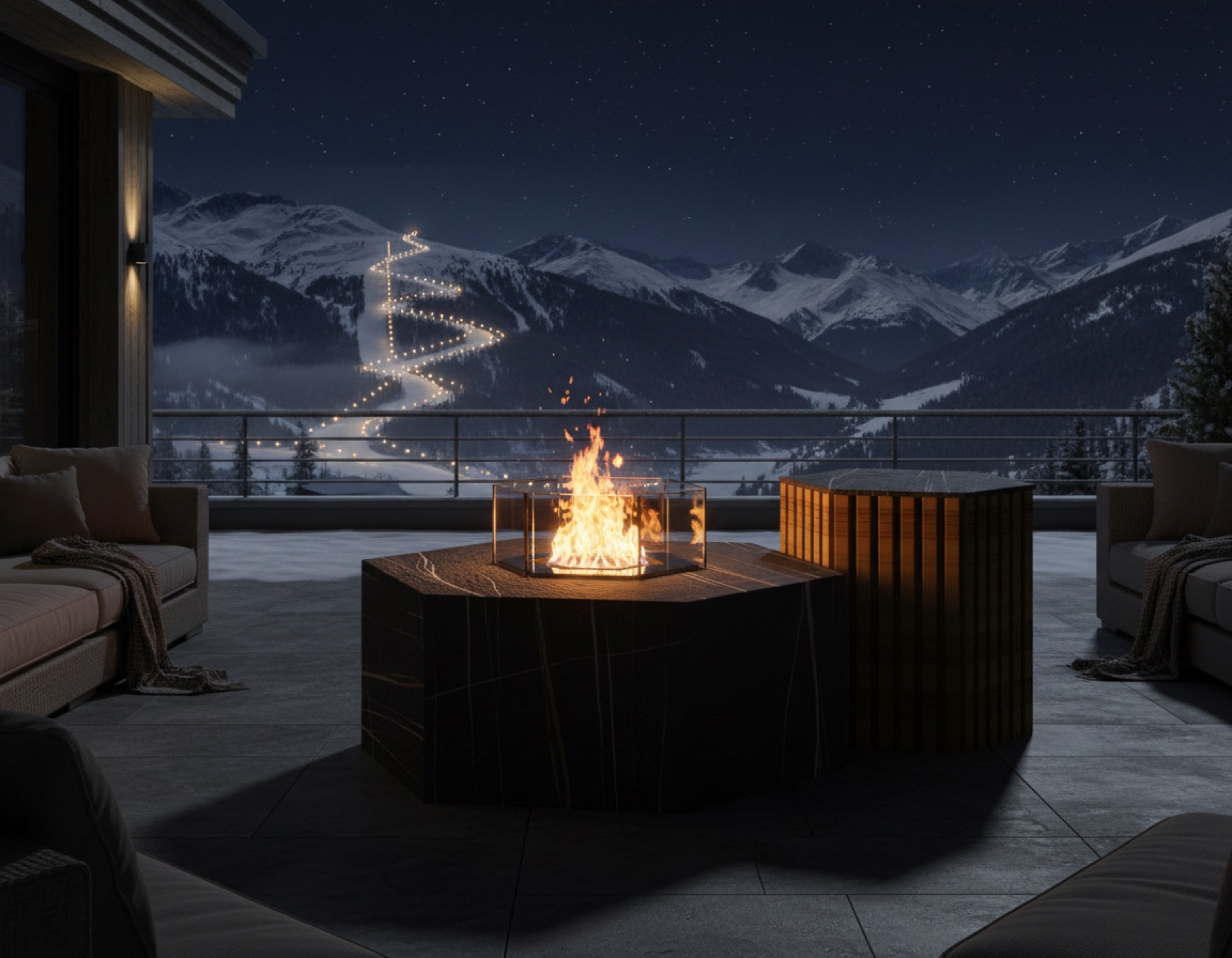Nullo HEXTY fire pit na planinskoj terasi