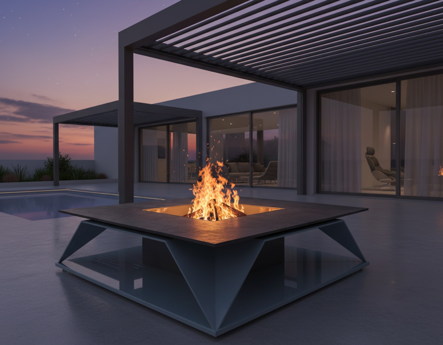 Nullo NARDO fire pit uz modernu pergolu